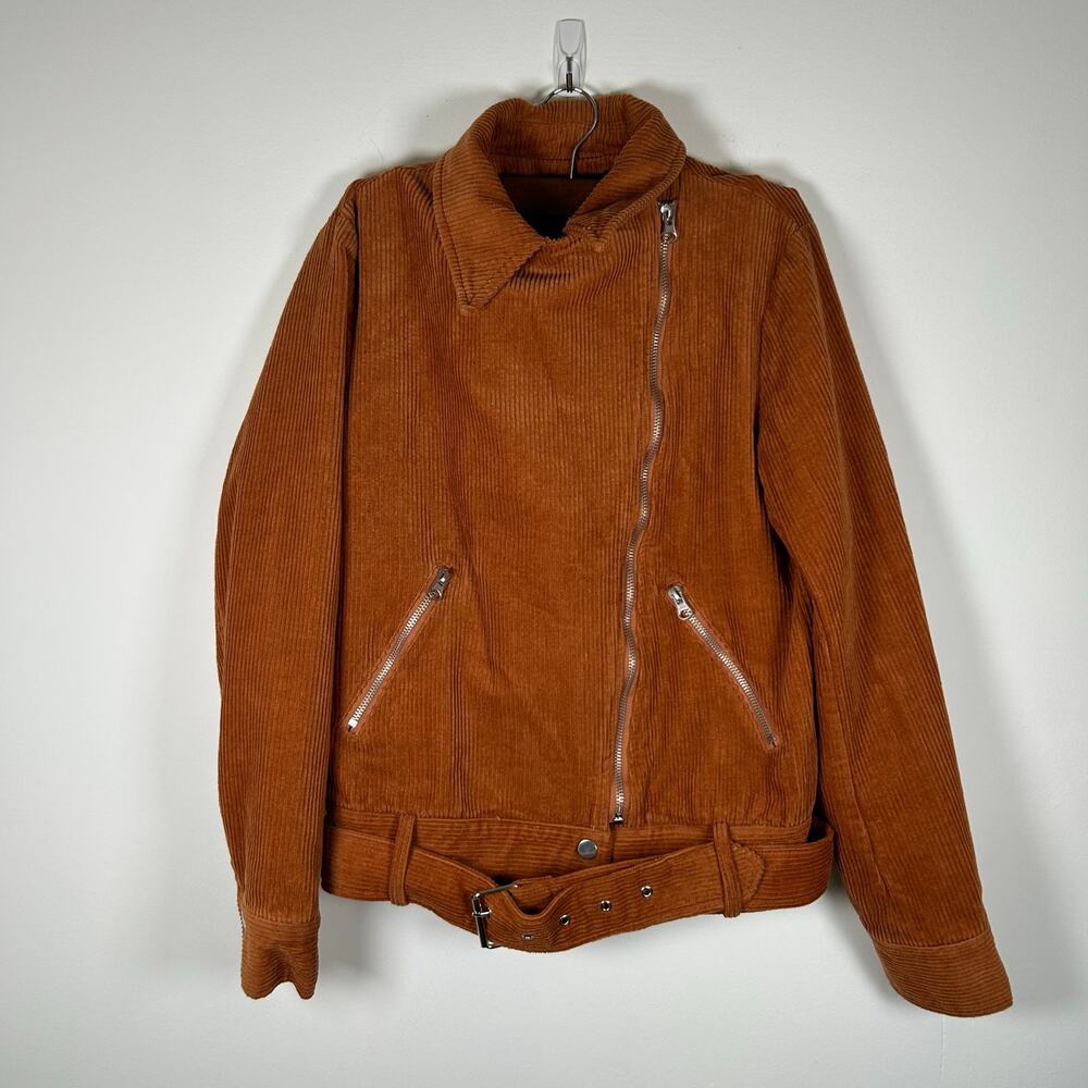 Lulu's Terracotta Cropped Corduroy Moto Jacket, Sz XS